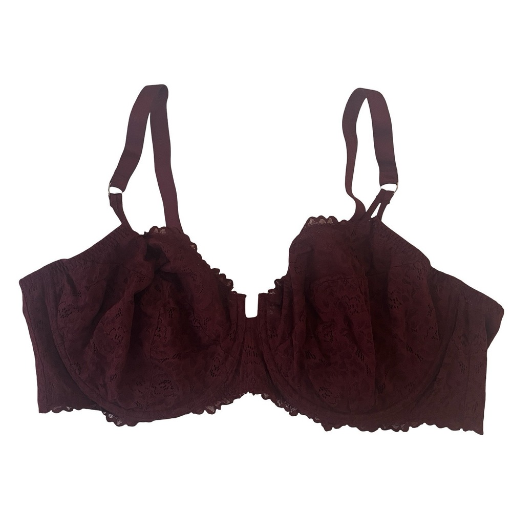 Auden Size 44DD Lace Unlined Balconette‎ Bra Maroon Burgundy Lace Underwire